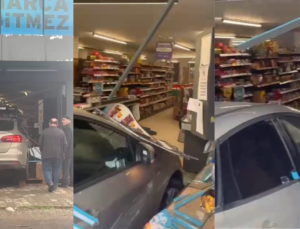 Gölyaka Sapağı’nda Feci Kaza: Sürücü Kontrolü Kaybedince Araç Marketin İçine Daldı!